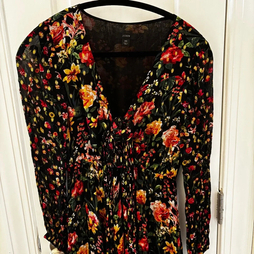 J. Crew Front Tie Flowy Dress Floral Multicolor Maxi Dark Romantic size XS - Picture 2 of 10